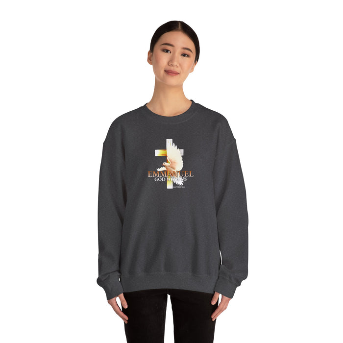 Emmanuel 'God With Us' Crewneck Sweatshirt — Christian Faith Cross Design
