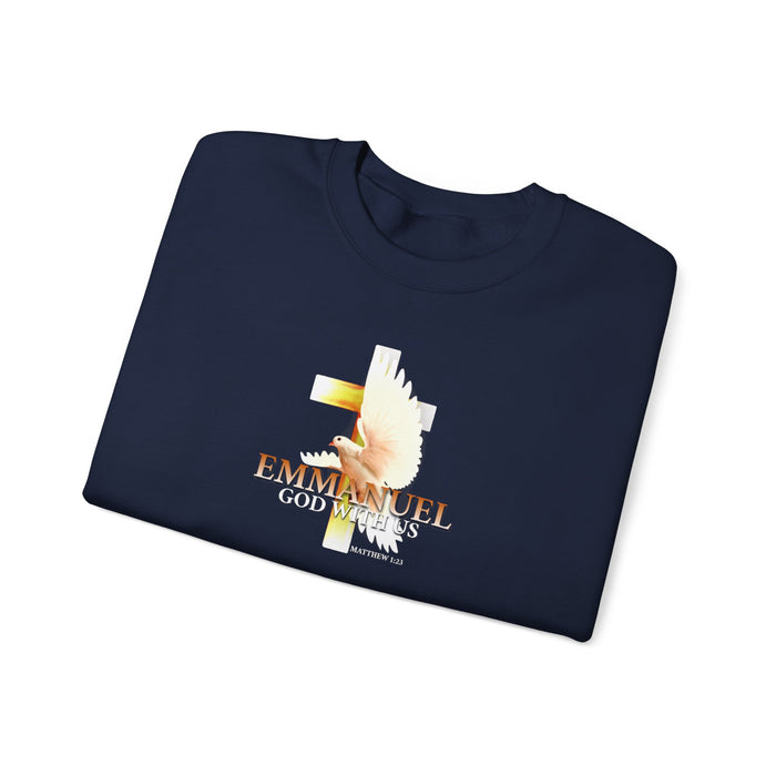 Emmanuel 'God With Us' Crewneck Sweatshirt — Christian Faith Cross Design
