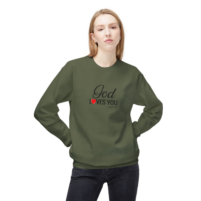 Crewneck Sweatshirt — "God Loves You" Christian Faith Pullover