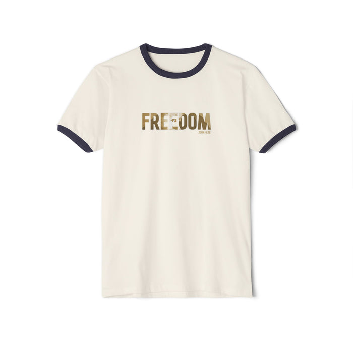Freedom Ringer T-Shirt — Vintage Military Camo Text Tee