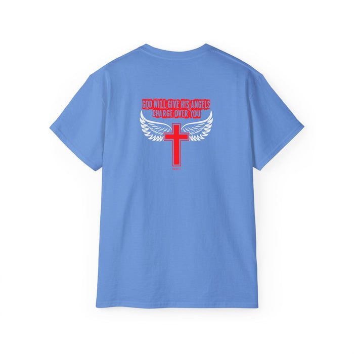 God Will Give His Angels Charge Over You Men’s Unisex Ultra Cotton Tee (Back Design)