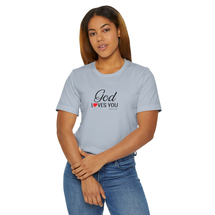 God Loves You T-Shirt — Christian Faith Tee with Heart Accent