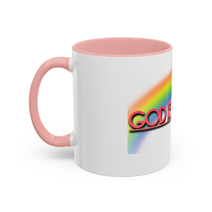 God Is Faithful Rainbow Accent Coffee Mug — Christian Scripture 2 Timothy 2:13