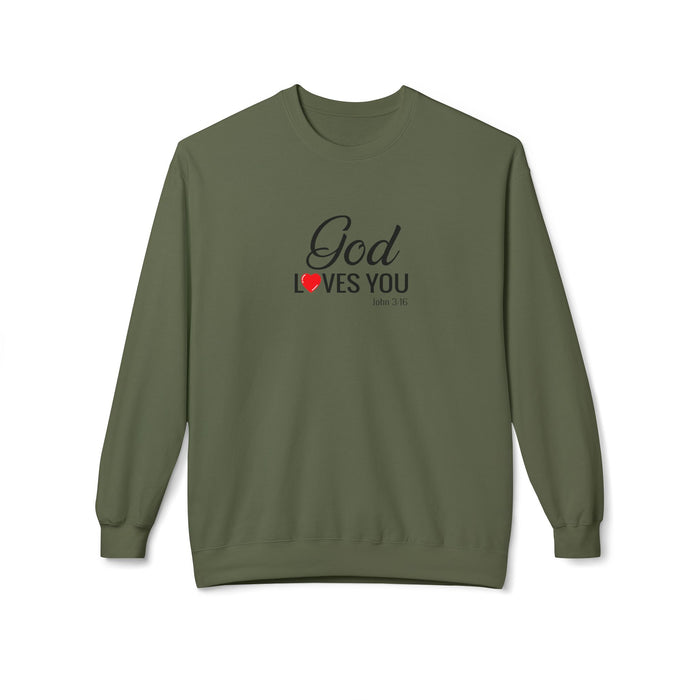 Crewneck Sweatshirt — "God Loves You" Christian Faith Pullover