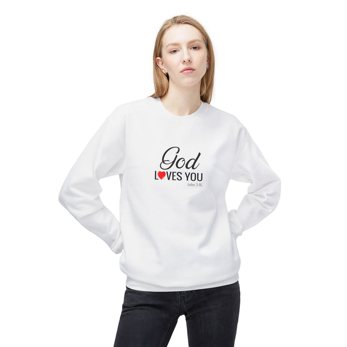 Crewneck Sweatshirt — "God Loves You" Christian Faith Pullover