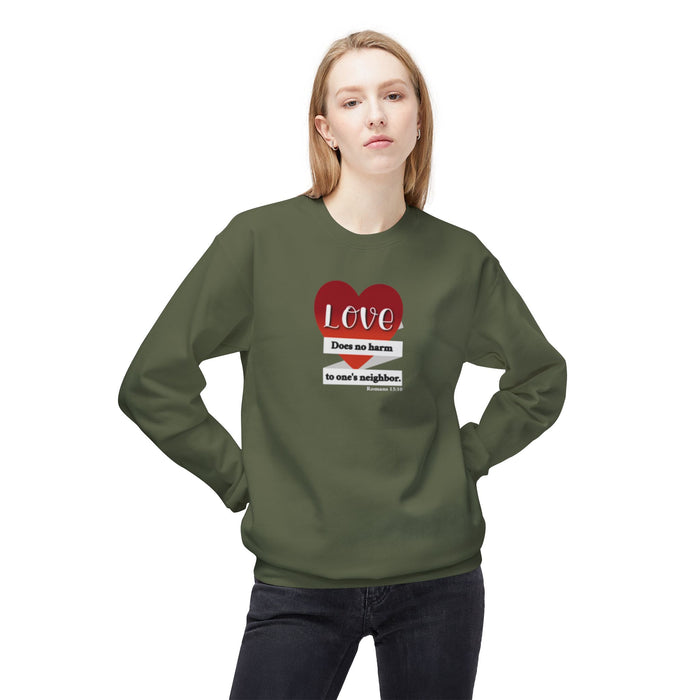 Crewneck Sweatshirt - "Love Does No Harm to One's Neighbor" Heart Design