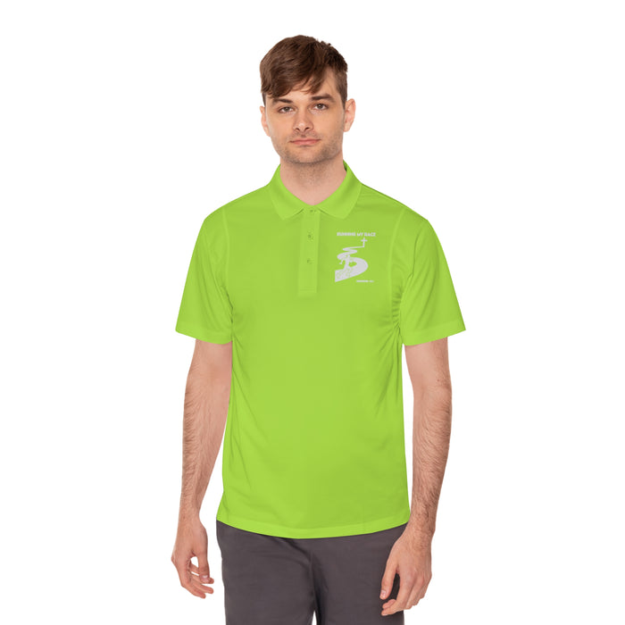 Running My Race Golf Polo Shirt - Minimal Golf Course Logo Performance Mens Sport Polo