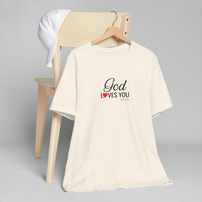 God Loves You T-Shirt — Christian Faith Tee with Heart Accent