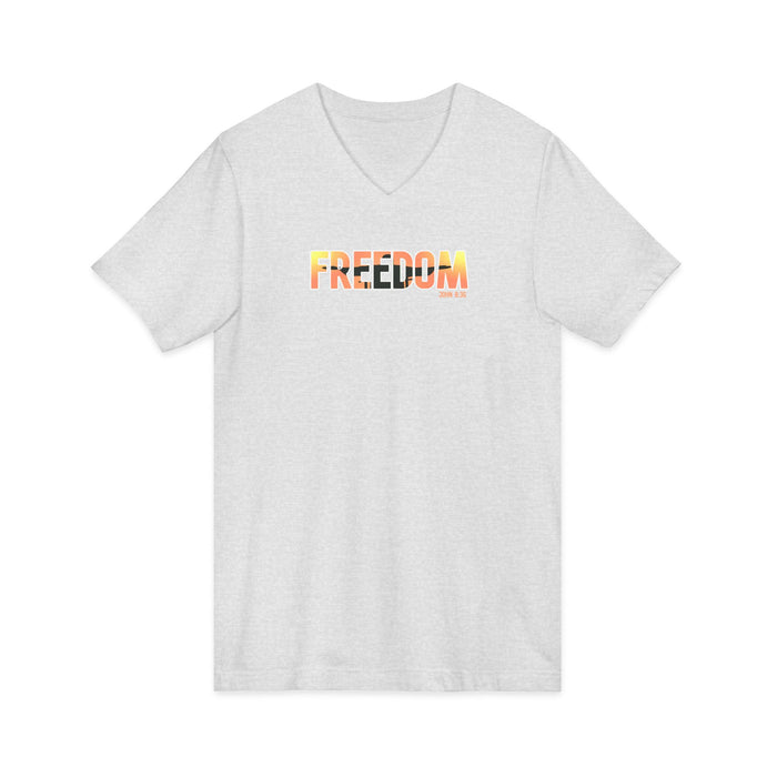 Freedom V-Neck Tee – Sunrise Gradient "FREEDOM" Graphic Shirt