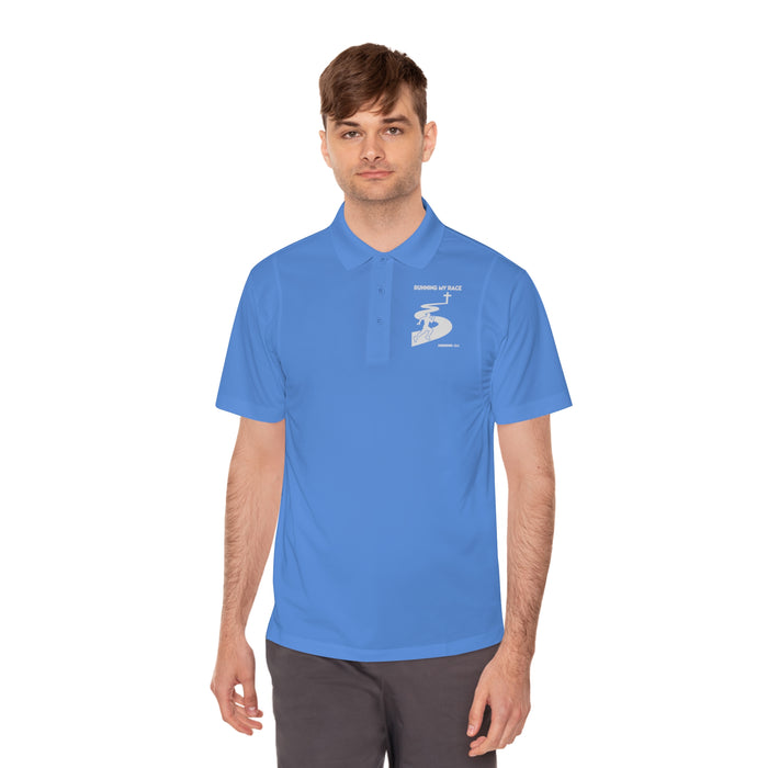 Running My Race Golf Polo Shirt - Minimal Golf Course Logo Performance Mens Sport Polo