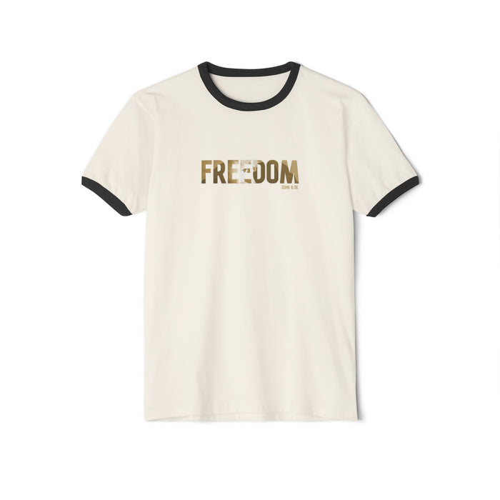 Freedom Ringer T-Shirt — Vintage Military Camo Text Tee
