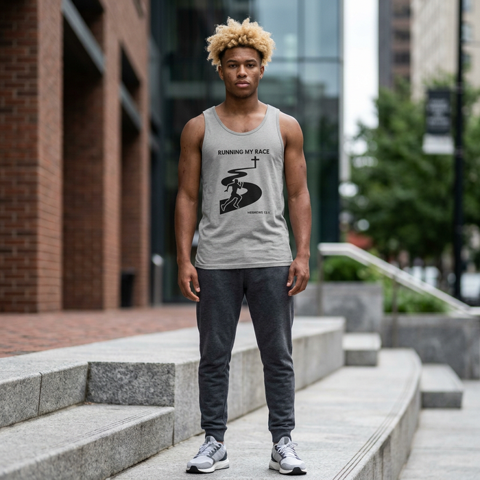 Christian 'Running My Race' Tank Top — Scripture-Inspired Faith & Fitness Shirt