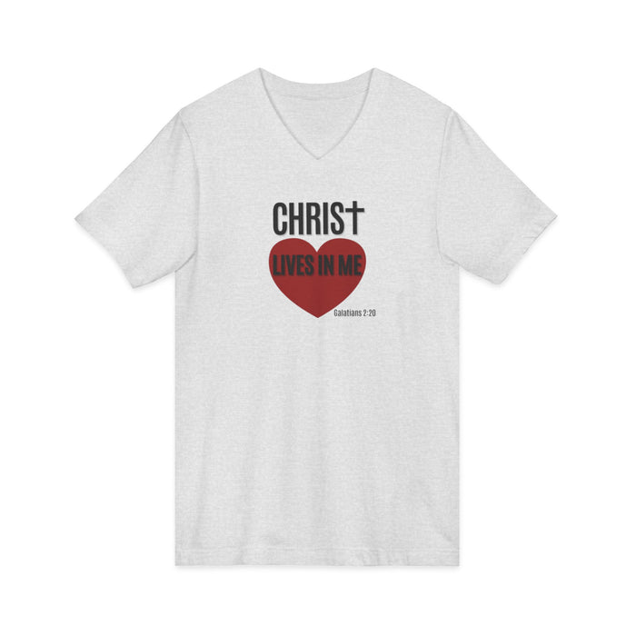 Christian V-Neck Tee "Christ Lives In Me" – Faith Heart T-Shirt