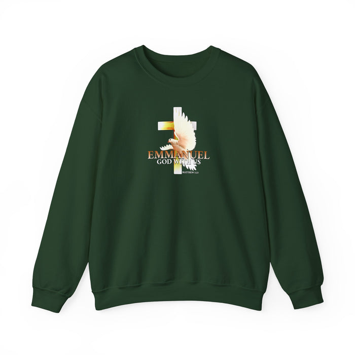 Emmanuel 'God With Us' Crewneck Sweatshirt — Christian Faith Cross Design