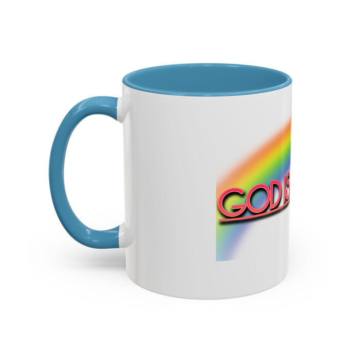 God Is Faithful Rainbow Accent Coffee Mug — Christian Scripture 2 Timothy 2:13