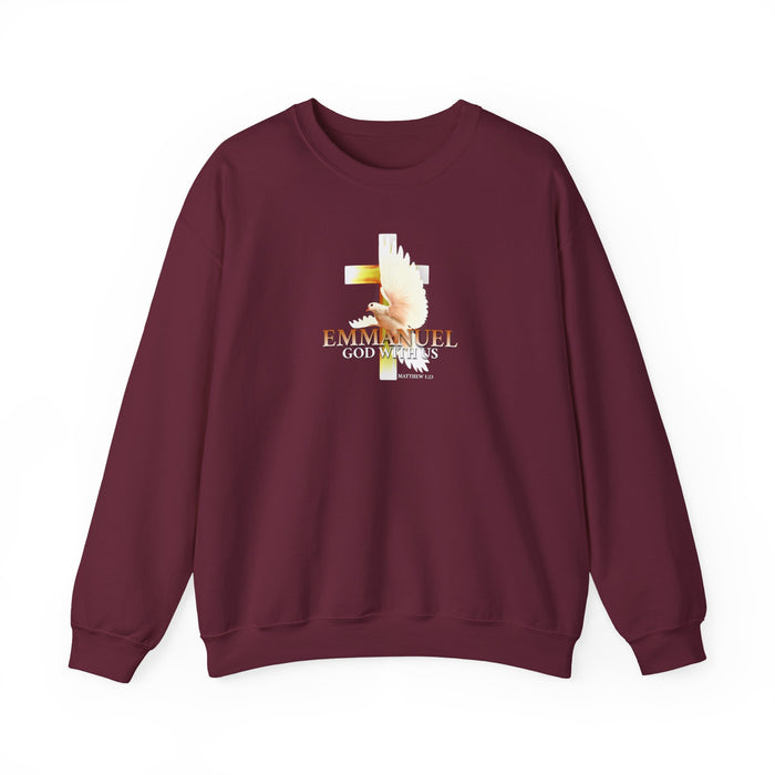 Emmanuel 'God With Us' Crewneck Sweatshirt — Christian Faith Cross Design
