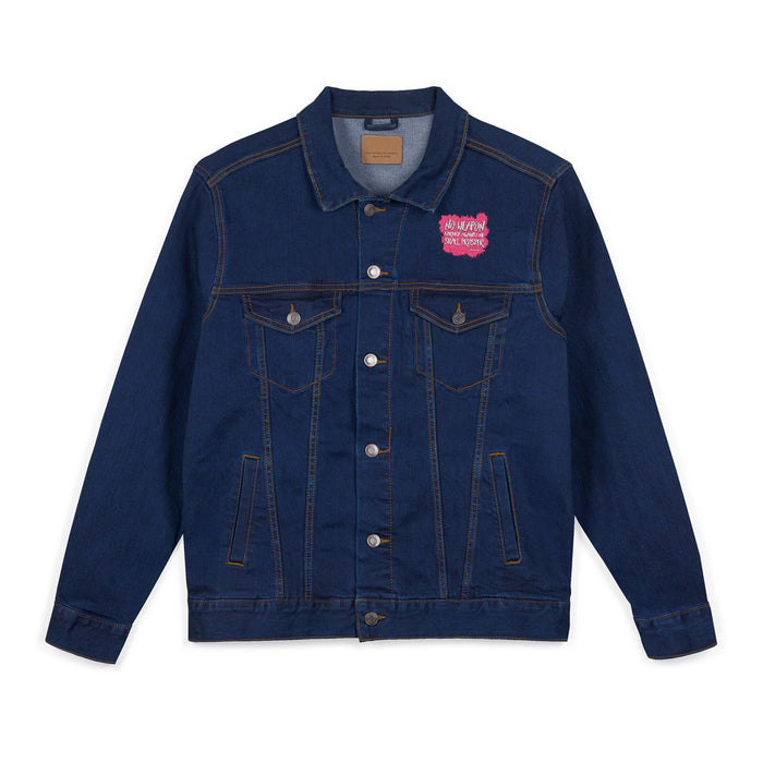No Weapon Formed Against Me Trendy Unisex Denim Jacket (Embroidery) - Casual Wear, Summer Fashion, Graphic Jacket, Street Style, Gift for Her