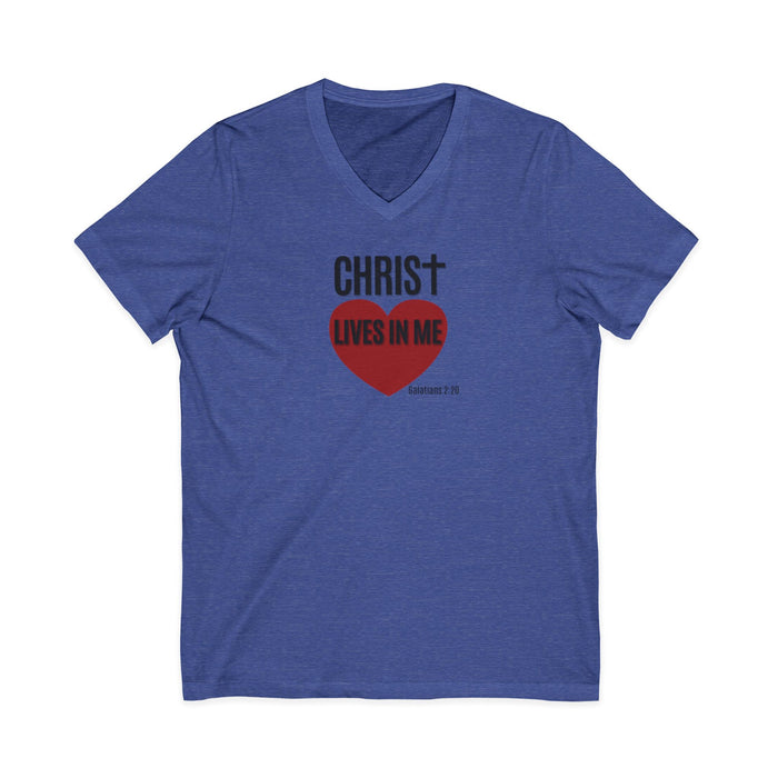 Christian V-Neck Tee "Christ Lives In Me" – Faith Heart T-Shirt