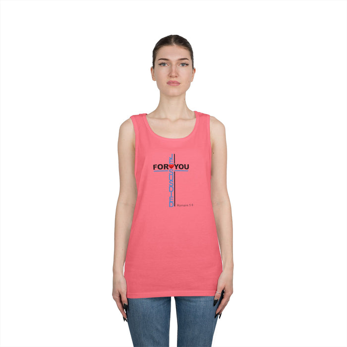 Jesus Died For You Cross Graphic Tank Top — Minimalist Love Typography Sleeveless Shirt