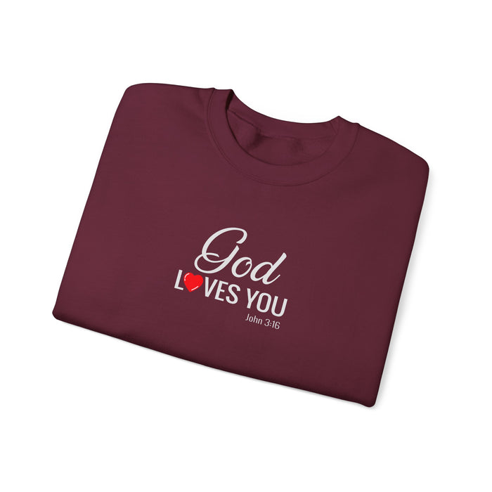 God Loves You Crewneck Sweatshirt — Inspirational Christian Message (John 3:16)