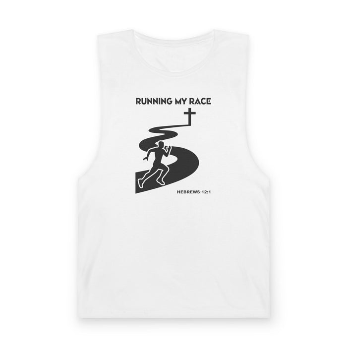 Running My Race Tank Top — Christian Faith & Running Graphic Tank (Hebrews 12:1)