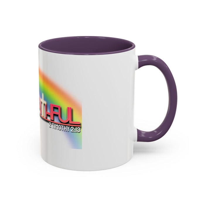 God Is Faithful Rainbow Accent Coffee Mug — Christian Scripture 2 Timothy 2:13