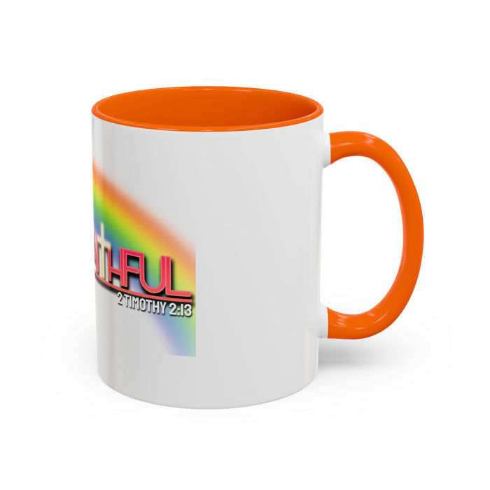 God Is Faithful Rainbow Accent Coffee Mug — Christian Scripture 2 Timothy 2:13