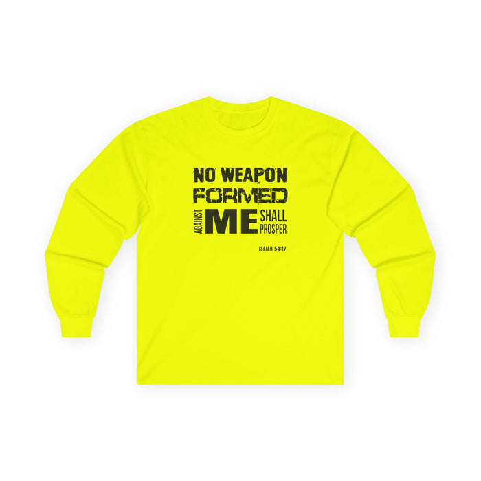 “No Weapon Formed Against Me Shall Prosper” Long Sleeve Tee Inspirational Christian Shirt