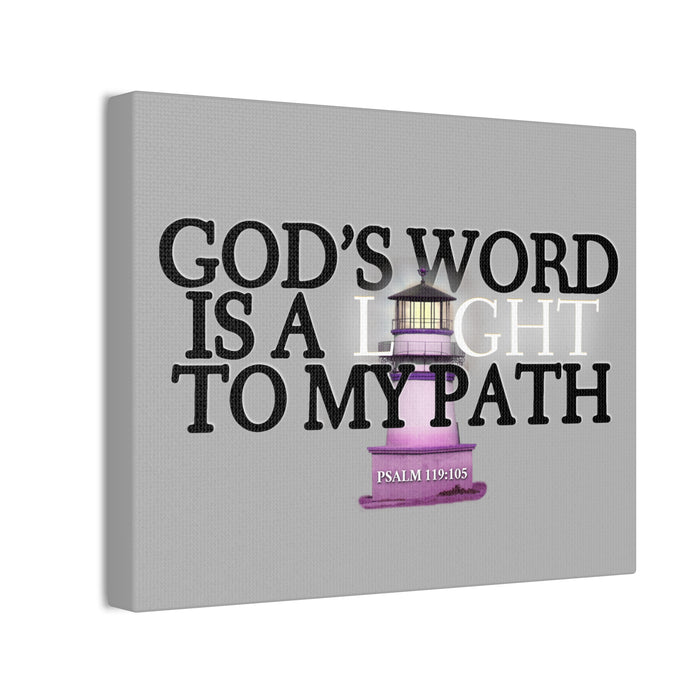 God's Word Is A Light To My Path Canvas Wall Art — Psalm 119:105 Lighthouse Christian Decor