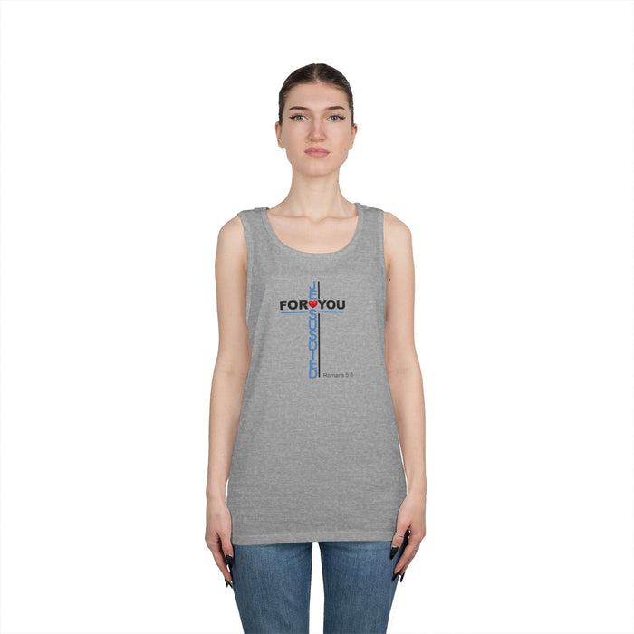 Jesus Died For You Cross Graphic Tank Top — Minimalist Love Typography Sleeveless Shirt