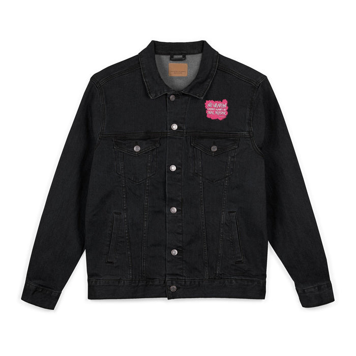 No Weapon Formed Against Me Trendy Unisex Denim Jacket (Embroidery) - Casual Wear, Summer Fashion, Graphic Jacket, Street Style, Gift for Her