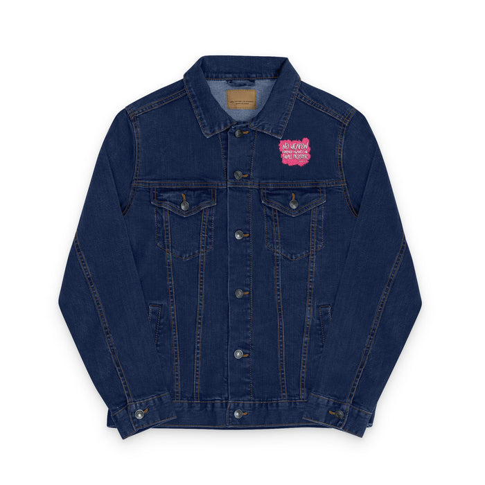 No Weapon Formed Against Me Trendy Unisex Denim Jacket (Embroidery) - Casual Wear, Summer Fashion, Graphic Jacket, Street Style, Gift for Her