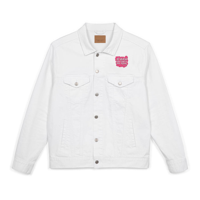 No Weapon Formed Against Me Trendy Unisex Denim Jacket (Embroidery) - Casual Wear, Summer Fashion, Graphic Jacket, Street Style, Gift for Her