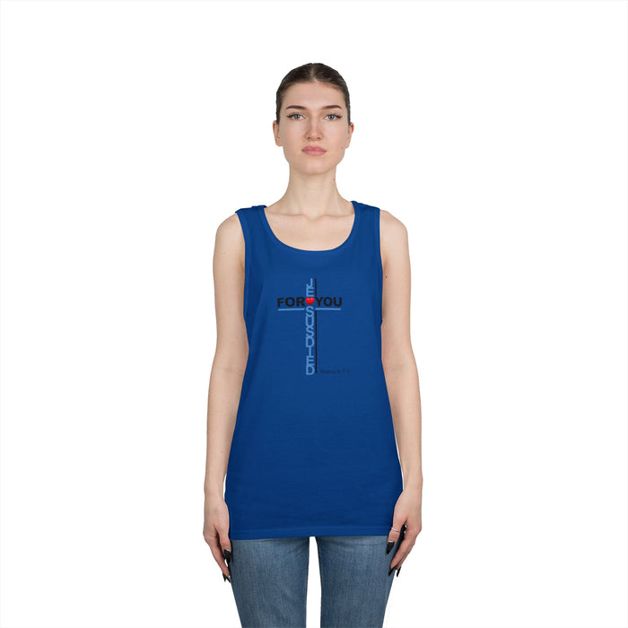 Jesus Died For You Cross Graphic Tank Top — Minimalist Love Typography Sleeveless Shirt