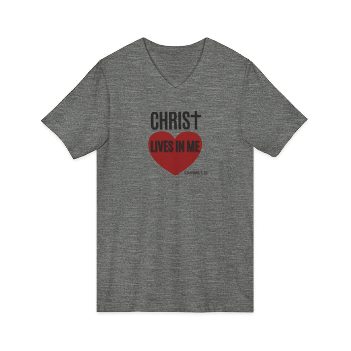 Christian V-Neck Tee "Christ Lives In Me" – Faith Heart T-Shirt