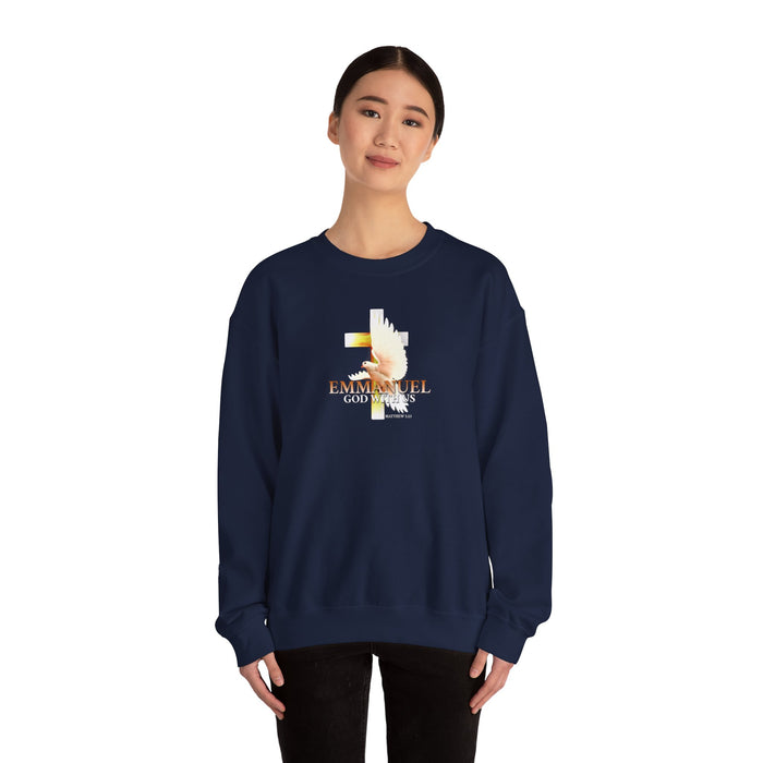 Emmanuel 'God With Us' Crewneck Sweatshirt — Christian Faith Cross Design