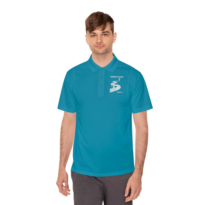 Running My Race Golf Polo Shirt - Minimal Golf Course Logo Performance Mens Sport Polo