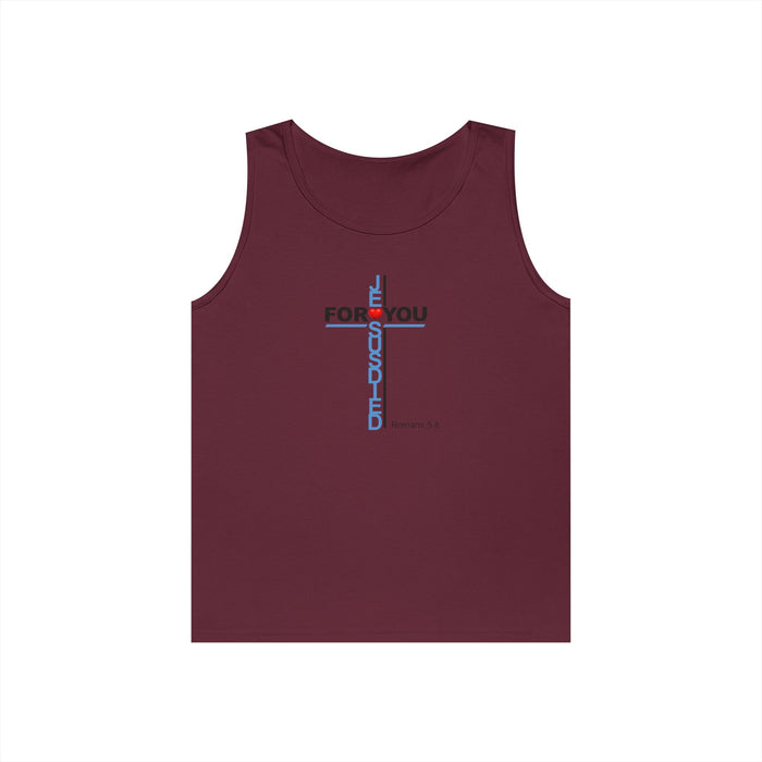 Jesus Died For You Cross Graphic Tank Top — Minimalist Love Typography Sleeveless Shirt