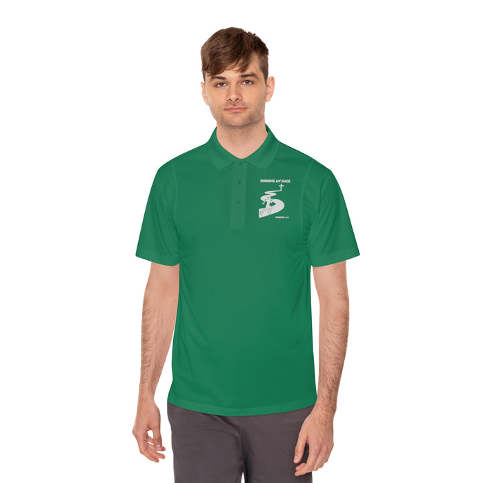Running My Race Golf Polo Shirt - Minimal Golf Course Logo Performance Mens Sport Polo