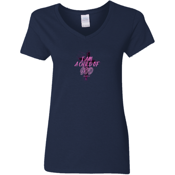 I Am a Child of God Ladies V-Neck Tee Shirt