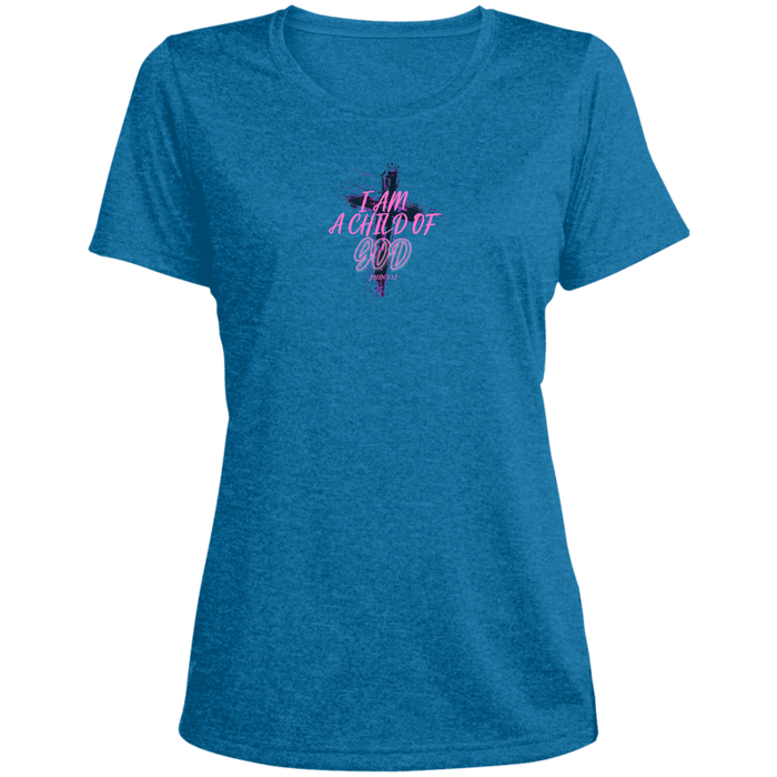 I Am a Child of God Ladies Heather Scoop Neck Performance Tee