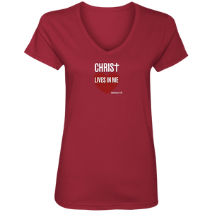 Christ Lives in Me Ladies V Neck Tee Shirt