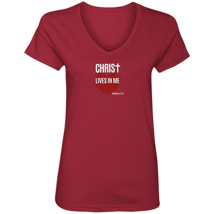 Christ Lives in Me Ladies V Neck Tee Shirt