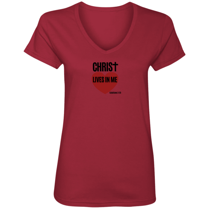 Christ Lives In Me Ladies V Neck Tee Shirt