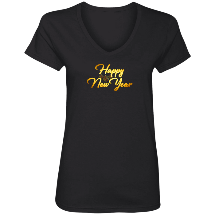 Happy New Year Ladies V Neck Tee Shirt