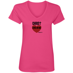 Christ Lives In Me Ladies V Neck Tee Shirt