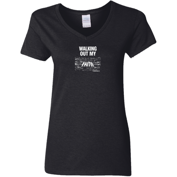 Walking Out My Faith Women V Neck Tee Shirt