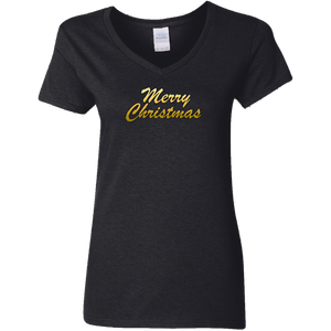 Merry Christmas Ladies V Neck Tee Shirt