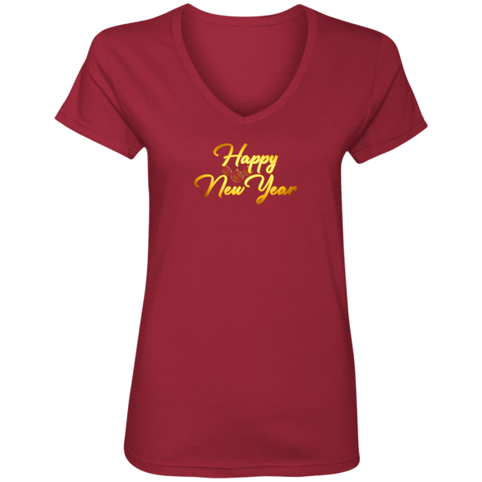 Happy New Year Ladies V Neck Tee Shirt