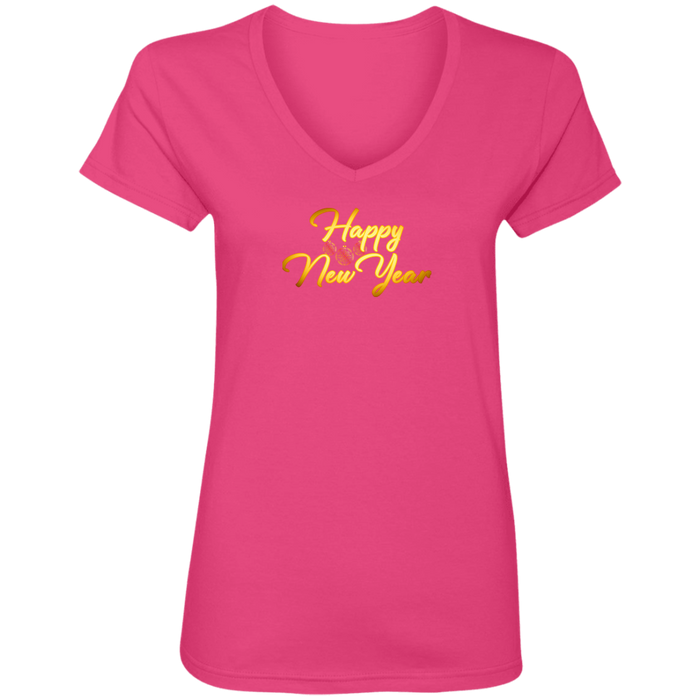 Happy New Year Ladies V Neck Tee Shirt